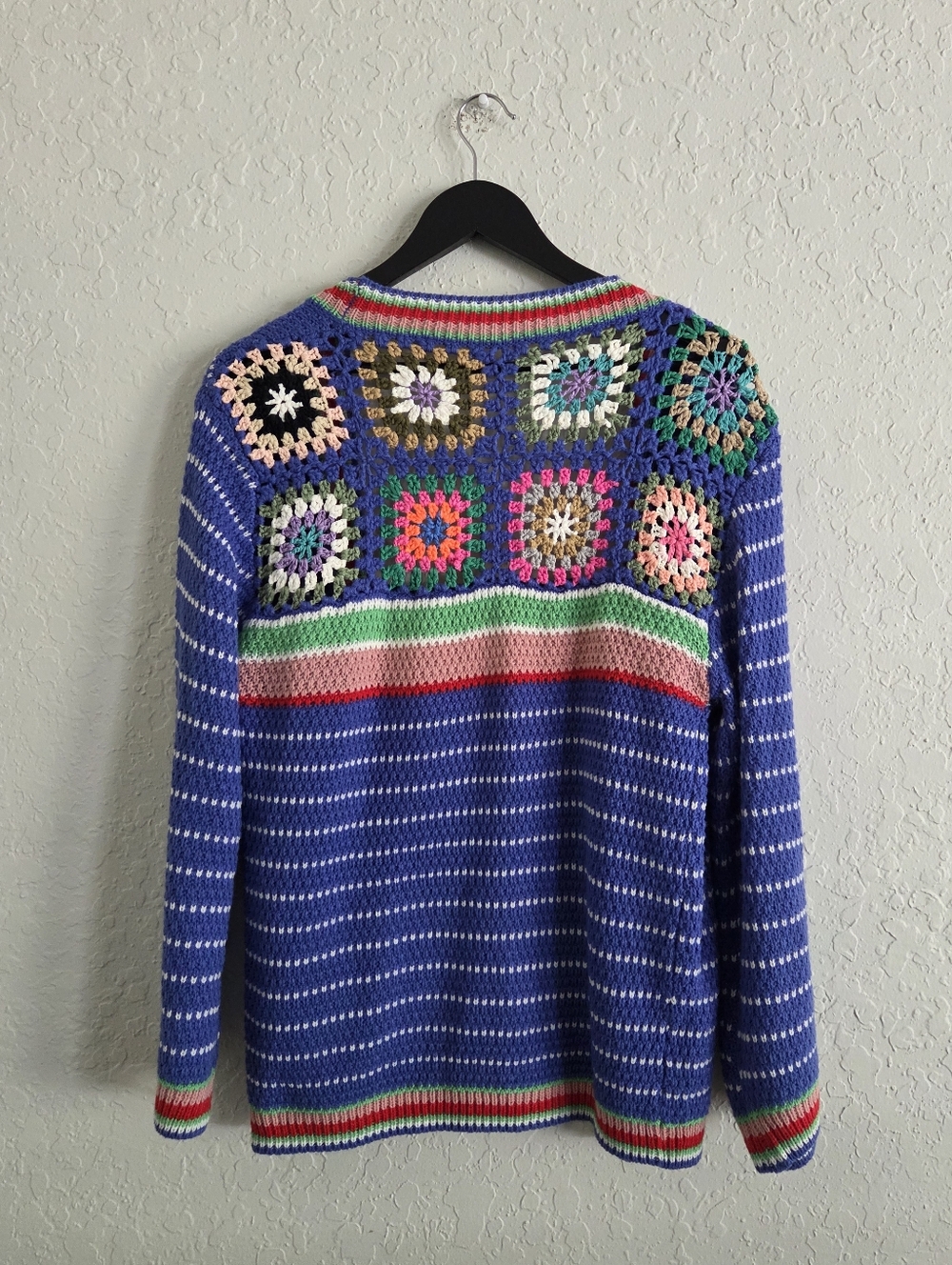 Women's Soft Crochet Granny Square Multicolor Boho Cardigan - Picture 7 of 7